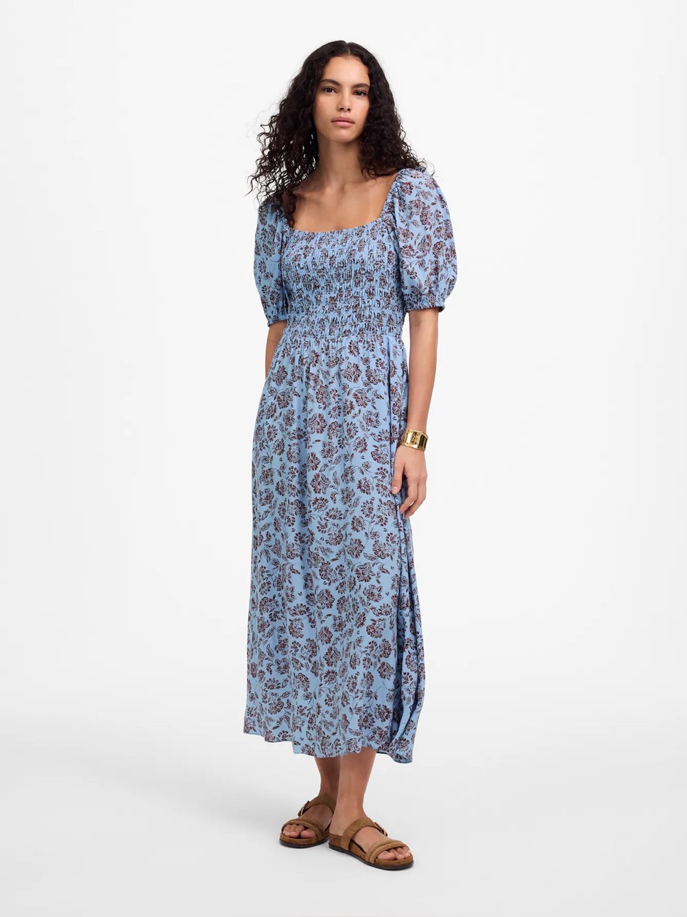 NWT Madewell Smocked Puff-Sleeve Dress in Floral
